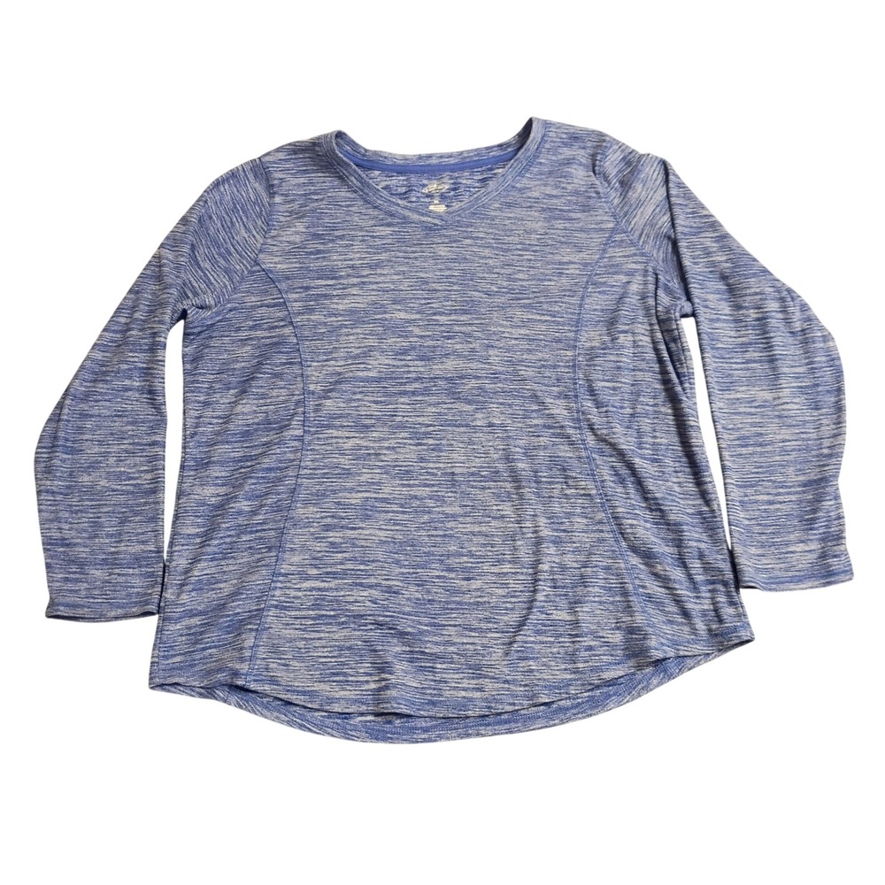 St. John's Bay Active Top Womens XL Blue Space Dye V-Neck Long Sleeve Athleisure